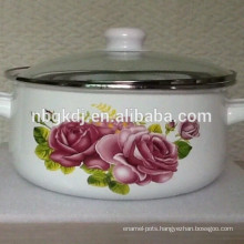 glass lid enamel strait pot with flower decals
glass lid enamel strait pot with flower decals 